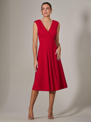 Sleeveless Tie Waist Midi Dress, Red