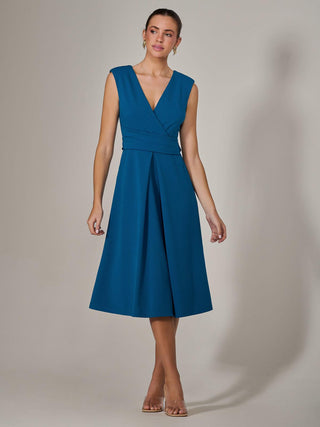 Sleeveless Tie Waist Midi Dress, Teal