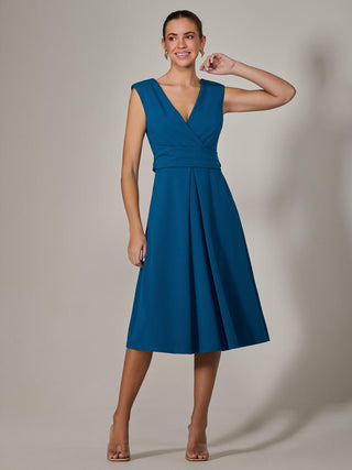 Sleeveless Tie Waist Midi Dress, Teal