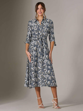 Tie Sleeve Shirt Maxi Dress, Navy Abstract