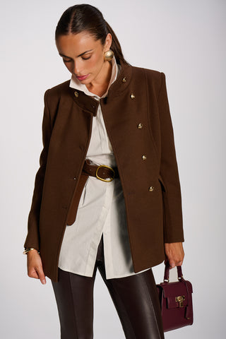 Military Structured Stand Collar Jacket, Brown