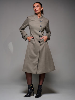 Asymmetric Button Detail Fit & Flare Coat, Stone Green