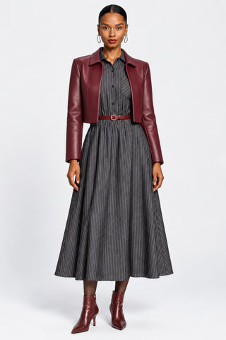 Striped Woven Shirt Midi Dress, Grey