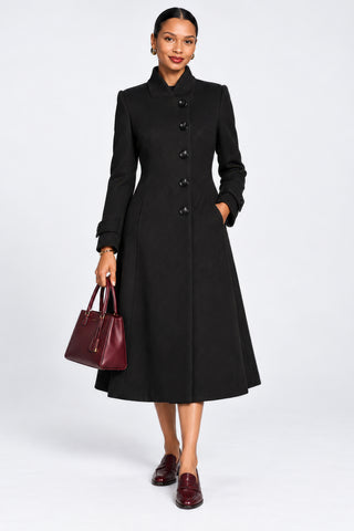 Asymmetrical Button Fit & Flare Jacket, Black