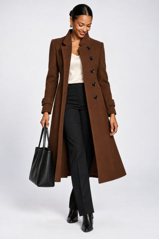 Asymmetrical Button Fit & Flare Jacket, Brown