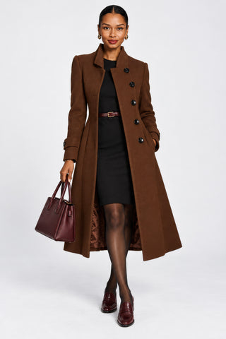 Asymmetrical Button Fit & Flare Jacket, Brown