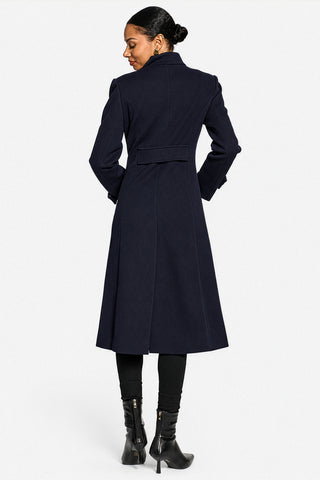 Asymmetrical Button Fit & Flare Jacket, Navy