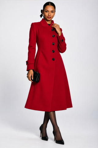 Asymmetrical Button Fit & Flare Jacket, Red