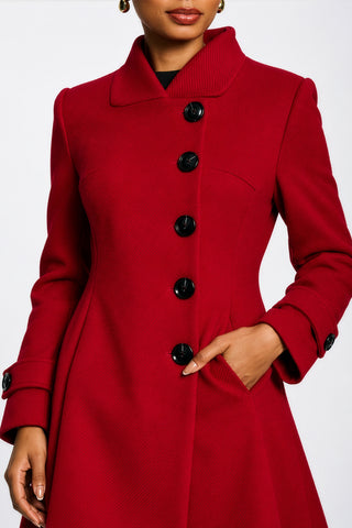 Asymmetrical Button Fit & Flare Jacket, Red