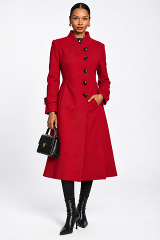 Asymmetrical Button Fit & Flare Jacket, Red