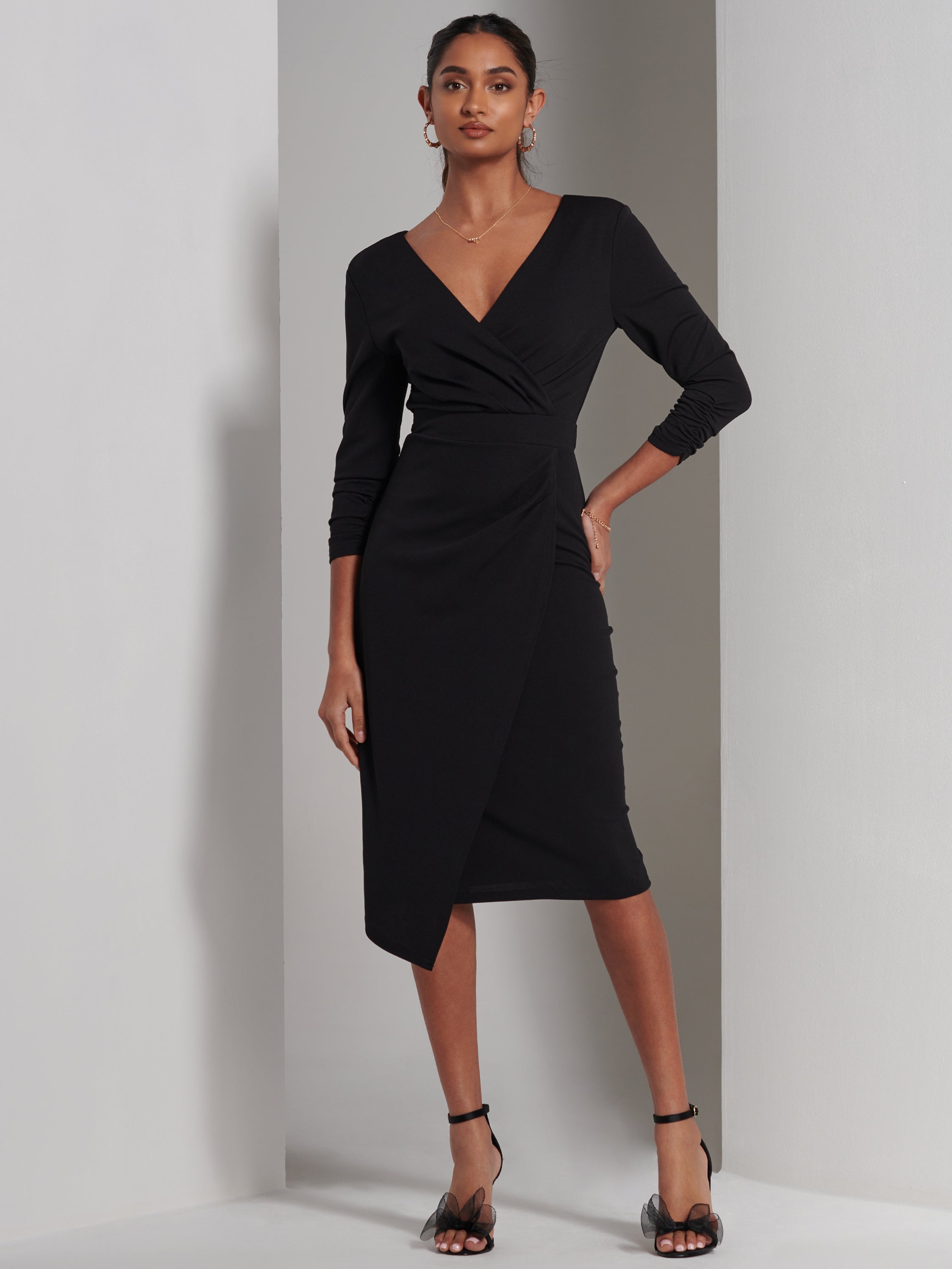 Violetta 3 4 Sleeve Bodycon Dress Black