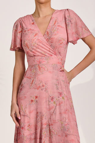 Mesh Wrap Midaxi Dress, Pink Floral