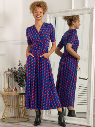 Rayette Polka Dot Maxi Jersey Dress, Royal Polka