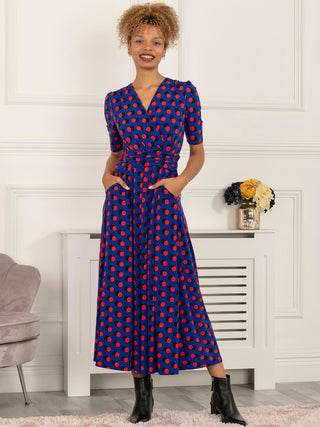 Rayette Polka Dot Maxi Jersey Dress, Royal Polka