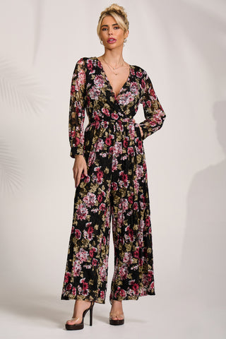 Lace Long Sleeve Jumpsuit, Multi Floral