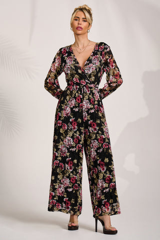 Lace Long Sleeve Jumpsuit, Multi Floral