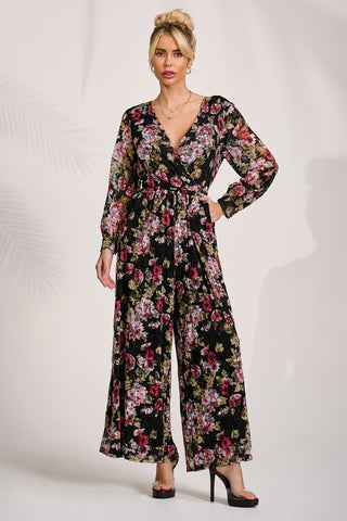 Lace Long Sleeve Jumpsuit, Multi Floral