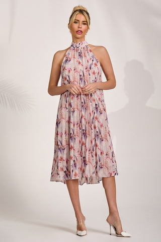 Halter Neck Midi Dress, Purple Multi