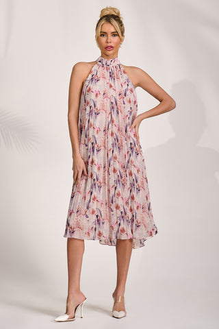 Halter Neck Midi Dress, Purple Multi