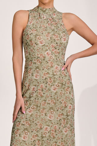 Chiffon Halterneck Midaxi Dress, Green Floral