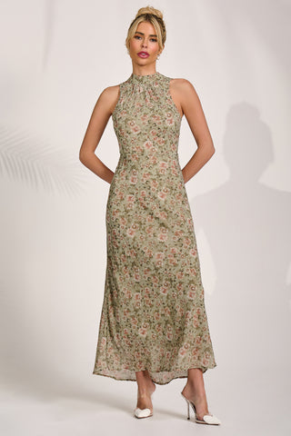 Chiffon Halterneck Midaxi Dress, Green Floral