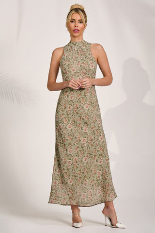Chiffon Halterneck Midaxi Dress, Green Floral