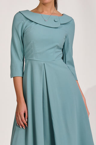 ¾ Sleeve Fold Neck Midi Dress, Duck Egg Blue