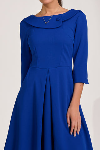 ¾ Sleeve Fold Neck Midi Dress, Royal Blue