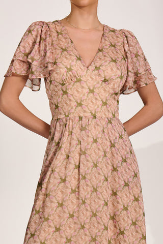 Angel Sleeve Chiffon Maxi Dress, Green Floral