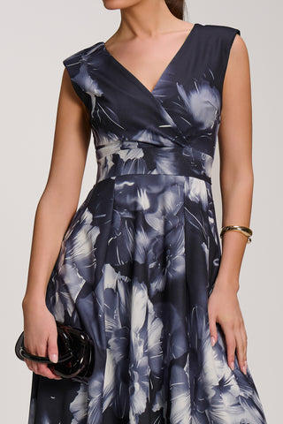 Scuba Printed Midaxi Dress, Black Abstract