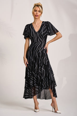 Angel Sleeve Mesh Midaxi Dress, Black Spot
