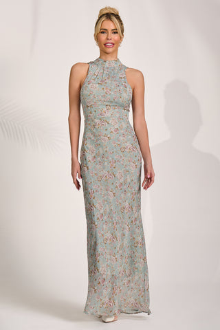 Halter Neck Maxi Dress, Blue Floral
