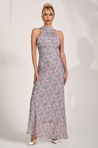Halter Neck Maxi Dress, Purple Floral