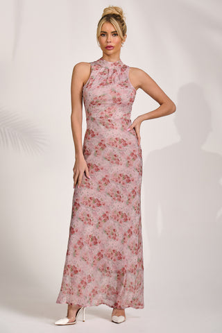 Halter Neck Maxi Dress, Red Floral