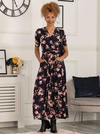 Elisha Print Jersey Maxi Dress, Navy Floral