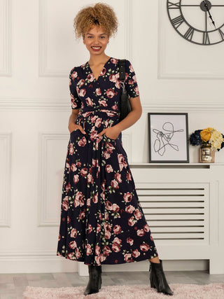 Elisha Print Jersey Maxi Dress, Navy Floral Jolie Moi Wholesale Elisha Print Jersey Maxi Dress, Navy Floral Jolie Moi Wholesale