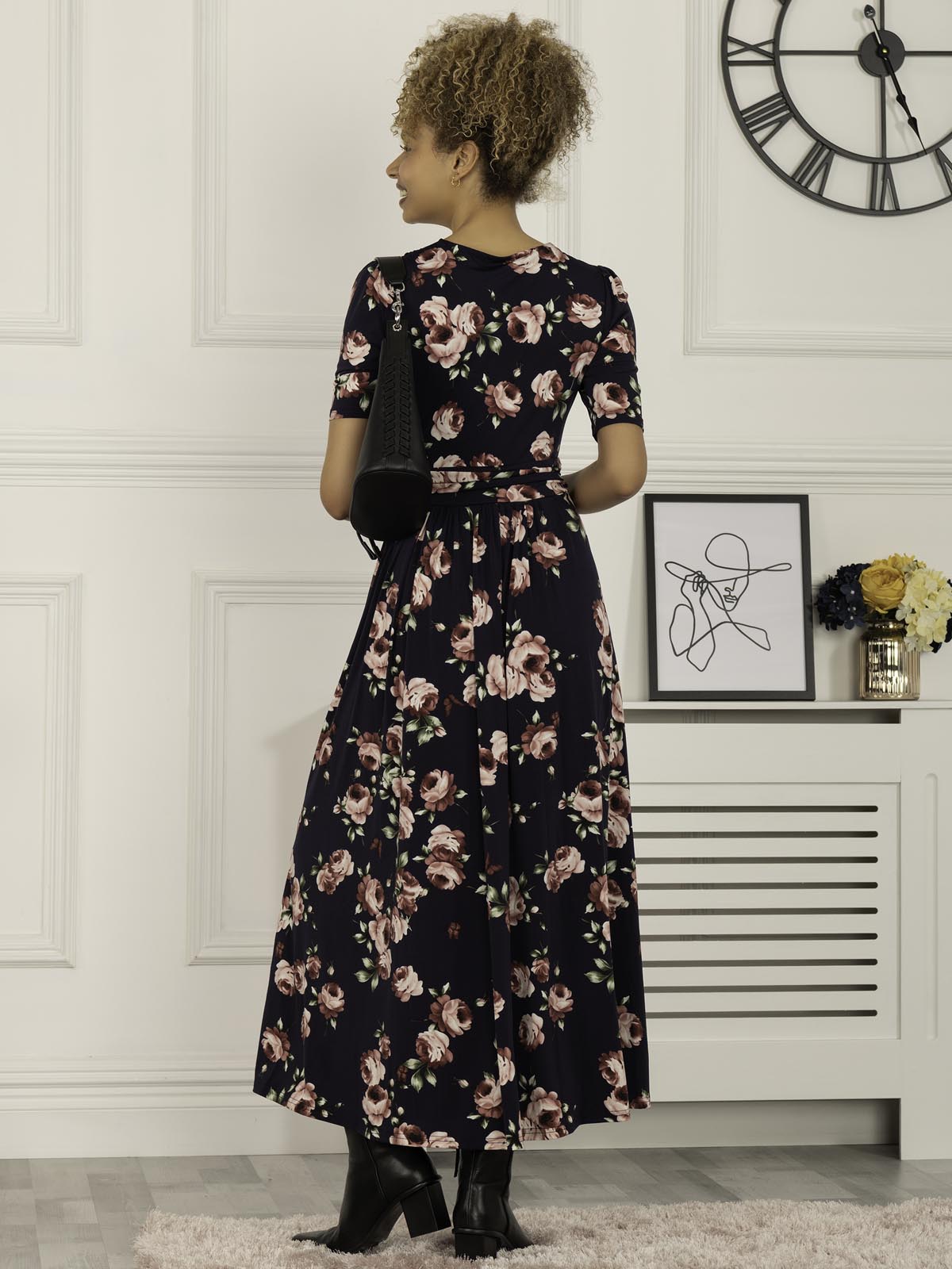 Elisha Print Jersey Maxi Dress, Navy Floral
