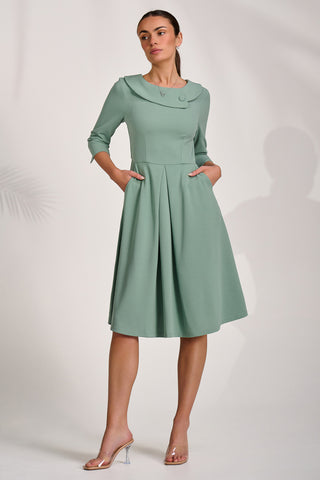 Roll Collar Midi Dress, Mint Green