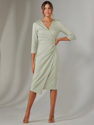 Metallic Wrap Bodycon Dress, Light Green Jolie Moi Wholesale Metallic Wrap Bodycon Dress, Light Green Jolie Moi Wholesale