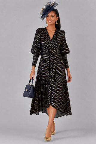 Metallic Spot Print Puffy Sleeve Maxi Dress, Navy