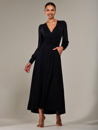 Long Sleeve Super Soft Jersey Maxi Dress, Black