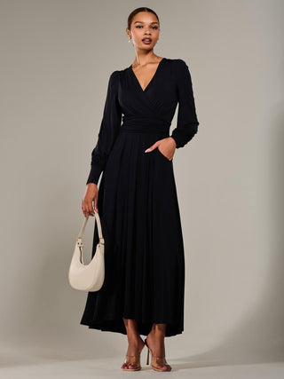 Long Sleeve Super Soft Jersey Maxi Dress, Black