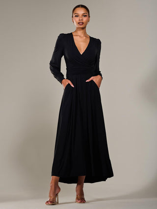 Long Sleeve Super Soft Jersey Maxi Dress, Black