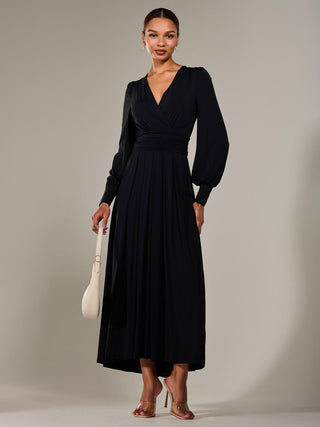 Long Sleeve Super Soft Jersey Maxi Dress, Black