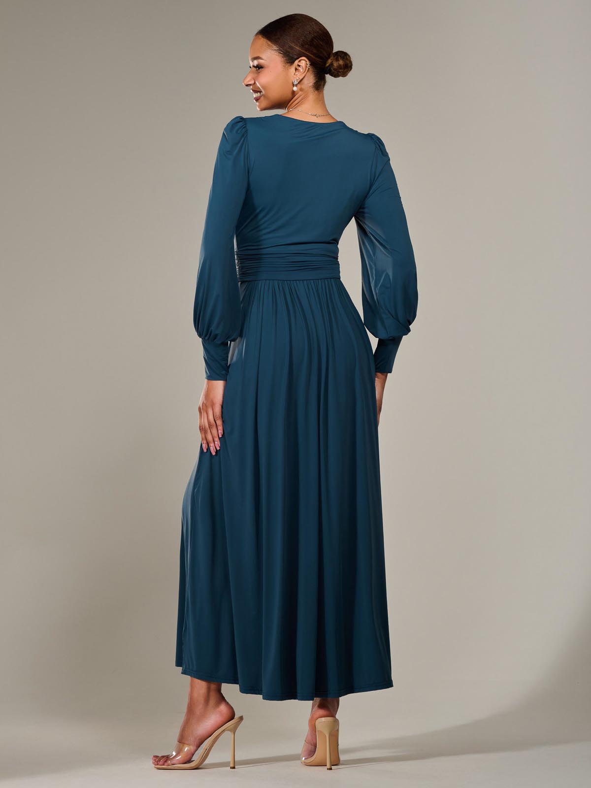 Long Sleeve Super Soft Jersey Maxi Dress, Dark Teal  Jolie Moi Wholesale