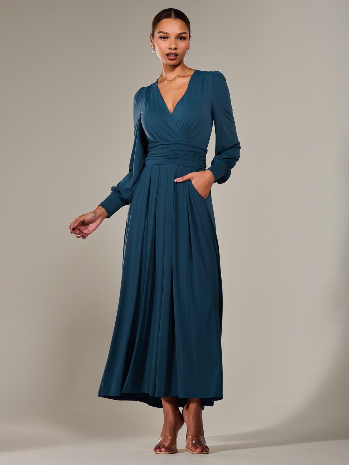 Long Sleeve Super Soft Jersey Maxi Dress, Dark Teal  Jolie Moi Wholesale