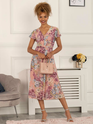 Scarlett Cap Sleeve Mesh Midi Dress, Floral Multi