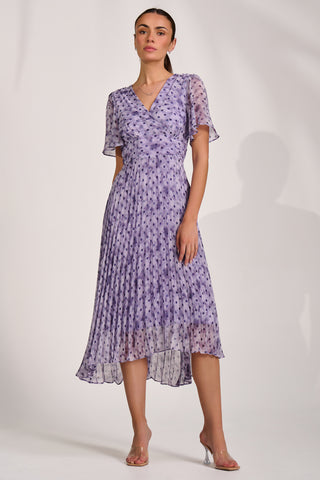 Printed Chiffon Glitter Maxi Dress, Blue Spot