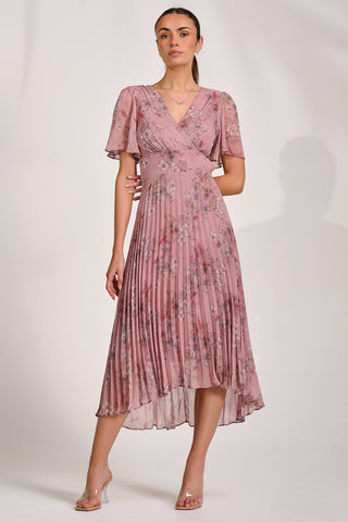 Printed Chiffon Glitter Maxi Dress, Pink Floral