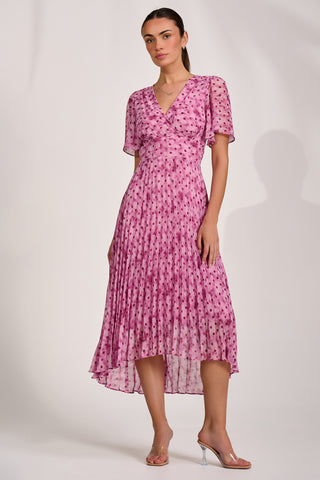 Printed Chiffon Glitter Maxi Dress, Pink Spot